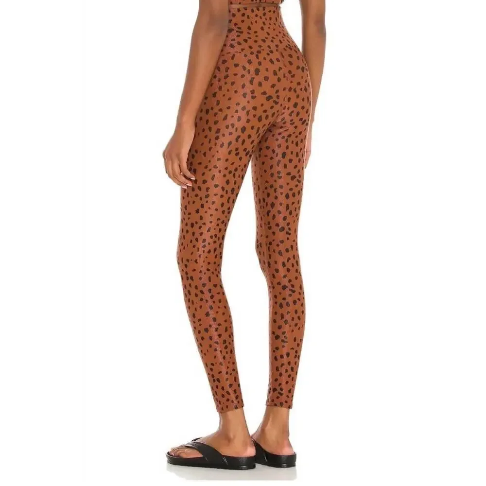 BEACH RIOT SPORT Ayla Ribbed Full Length Made in USA Legging in Brown Spot,Small